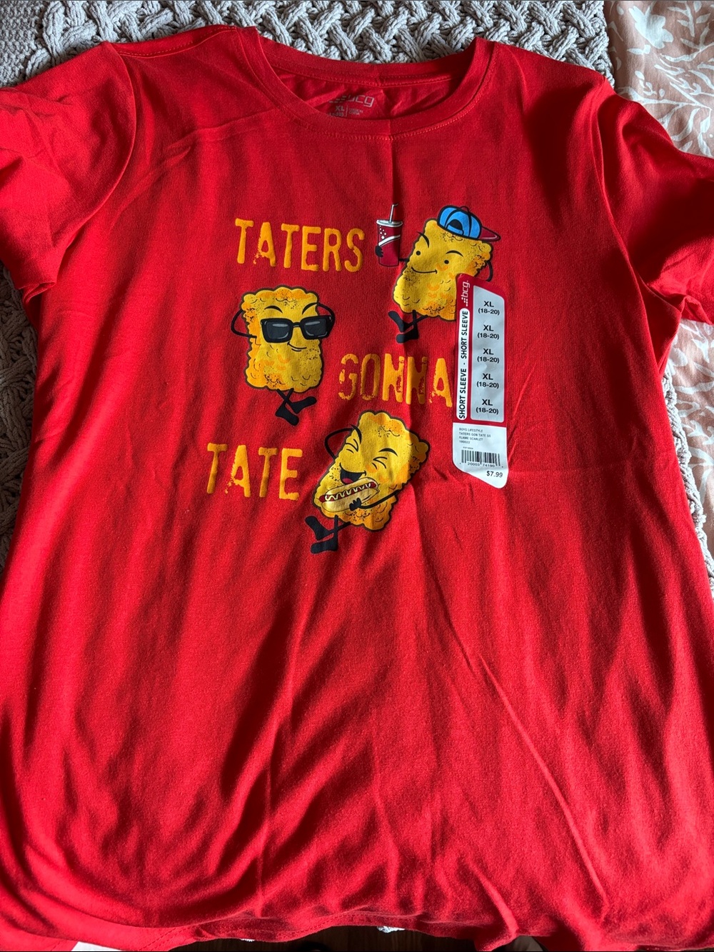 bcg Red Short Sleeve Tee with Yellow Taters Graphic
